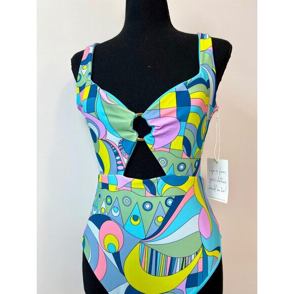 Show Me Your Mumu One Piece Swimsuit in Go Go Geo Small Cutout Ring Front Swim - Picture 5 of 6